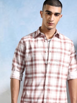 HIGHLANDER Men Checkered Casual Beige, Brown Shirt