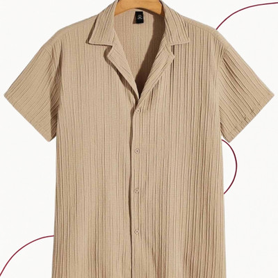 Dharamraj Fashion Men Striped, Self Design Casual Beige Shirt