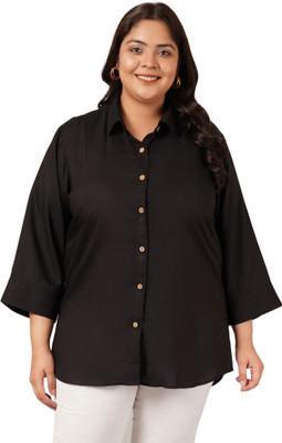 VINAAN Women Solid Casual Black Shirt