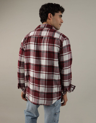 American Eagle Men Checkered Casual Black, Maroon, White Shirt