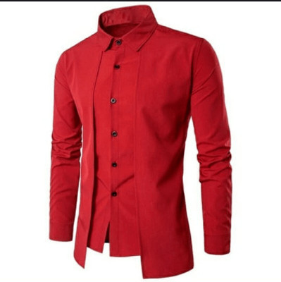 PEARL OCEAN Men Self Design Casual Red Shirt