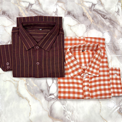 SALAVA Men Checkered, Striped Casual Maroon, Orange Shirt(Pack of 2)