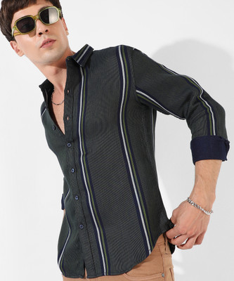 CAMPUS SUTRA Men Striped Casual Green Shirt