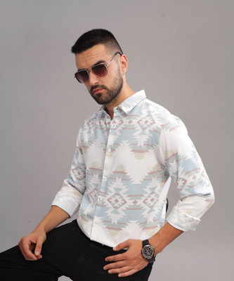 HERE&NOW Men Printed Casual White Shirt