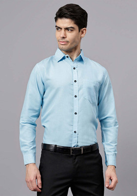 Vashuqi Men Solid Formal Light Blue Shirt