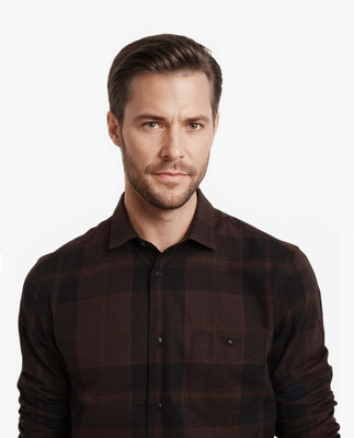 RARE RABBIT Men Checkered Casual Brown Shirt