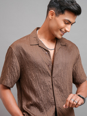 HIGHLANDER Men Self Design Casual Brown Shirt