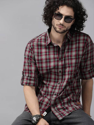 Jai Textiles Men Checkered Casual Red, Grey Shirt