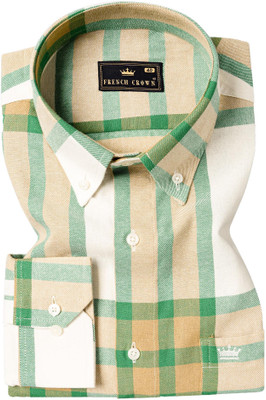 french crown Men Checkered Casual Green, White, Beige Shirt