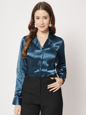 CHARMGAL Women Solid Casual Blue Shirt