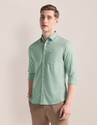 U.S. POLO ASSN. Men Solid Casual Light Green Shirt