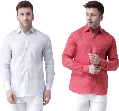 RIAG Men Solid Casual Red, White Shirt(Pack of 2)