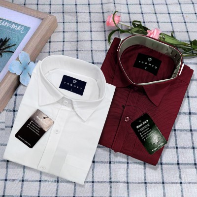 Tee Projekt Men Printed Formal Maroon, White Shirt(Pack of 2)