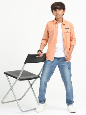ROCKET SCIENCE Boys Solid Casual Orange Shirt