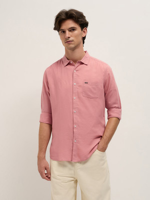 THE BEAR HOUSE Men Solid Casual Pink Shirt