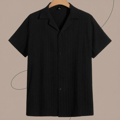 Jenil Fashion Men Self Design Casual Black Shirt