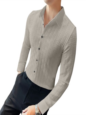 KHANJAN FASHION Men Self Design Formal Grey Shirt