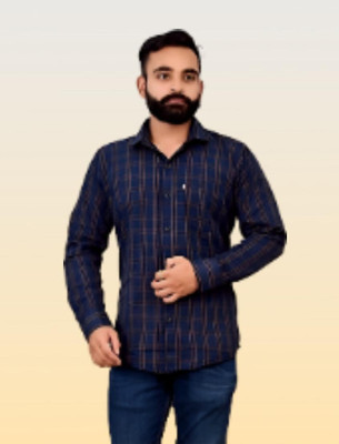 Arthz Fashion Trend Men Checkered Casual Blue Shirt