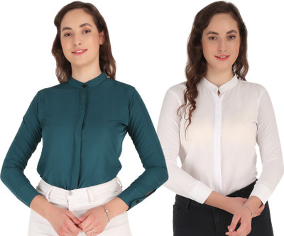 HEAVENS CREATIONS Women Solid Casual Orange, Cream Shirt(Pack of 2)