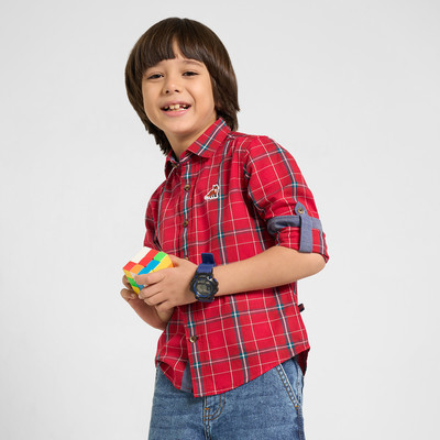Pantaloons Junior Boys Checkered Casual Red Shirt