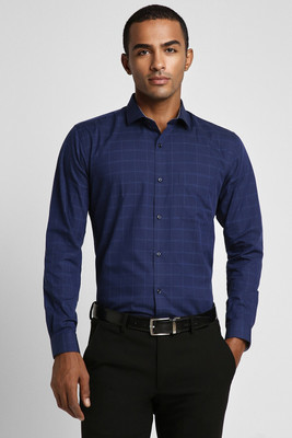PETER ENGLAND Men Checkered Formal Dark Blue Shirt