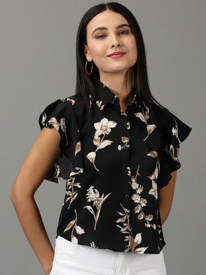 SHOWOFFFF Women Printed Casual Black Shirt