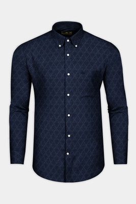 HOC Men Printed Casual Blue Shirt