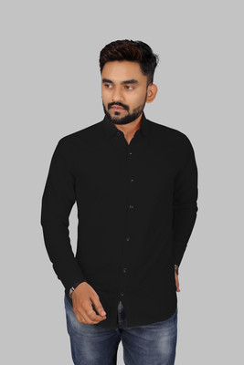 Vilantra Collection Men Self Design Casual Black Shirt