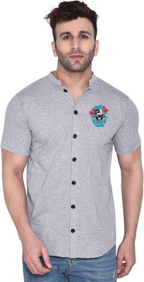 Money Leaf Men Printed Casual Silver Shirt