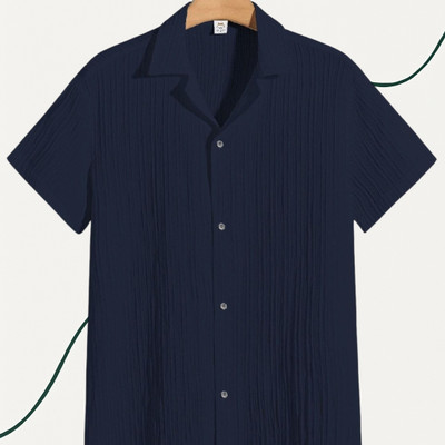 Jenil Fashion Men Self Design Casual Dark Blue Shirt