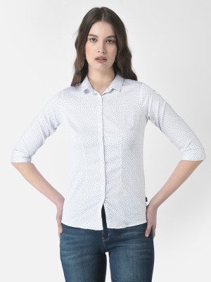 CRIMSOUNE CLUB Women Printed Casual White Shirt