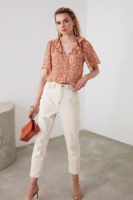 Trendyol Women Floral Print Casual Orange Shirt