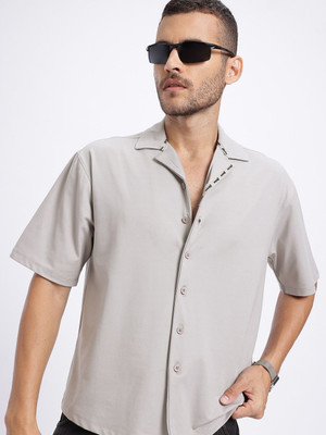 Glitchez Men Solid Casual Grey Shirt