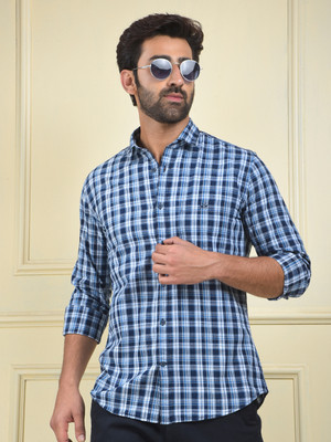CRIMSOUNE CLUB Men Checkered Casual Blue Shirt