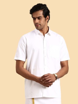 Ramraj Cotton Men Solid Casual White Shirt