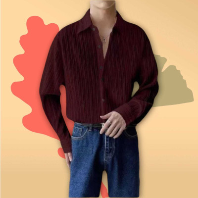SHIVAY TRENDS Men Self Design Casual Maroon Shirt
