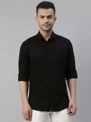 VC Fashion Men Self Design Casual Black Shirt