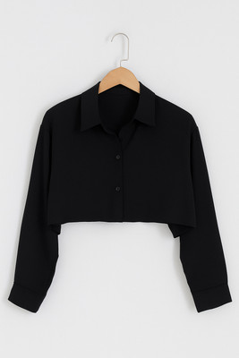 SR Fabrics Women Solid Casual Black Shirt