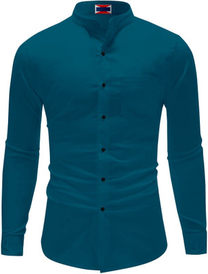 PRAIZY Men Solid Casual Blue Shirt