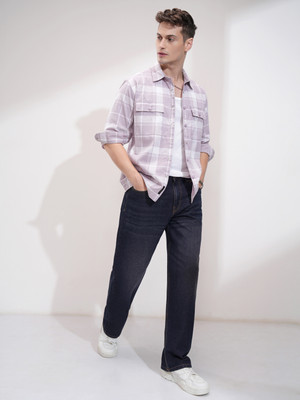 HIGHLANDER Men Checkered Casual Pink Shirt