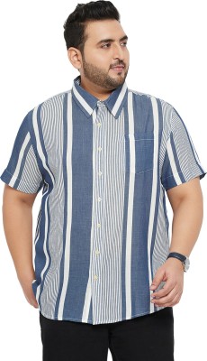 bigbanana Men Striped Casual Dark Blue, White Shirt