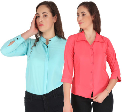 Miranga Women Solid Casual Multicolor Shirt(Pack of 2)