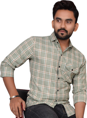 Tyzlo Men Checkered Casual Light Green, White, Orange Shirt