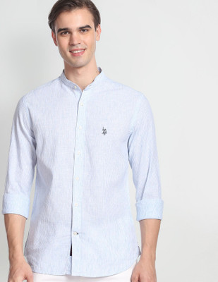 U.S. POLO ASSN. Men Self Design Casual Beige Shirt