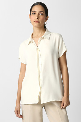 VAN HEUSEN Women Solid Formal Beige Shirt