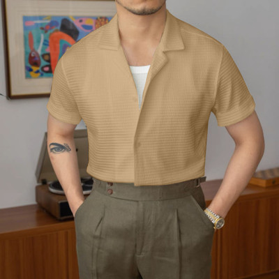 quinlan Men Self Design Casual Beige Shirt