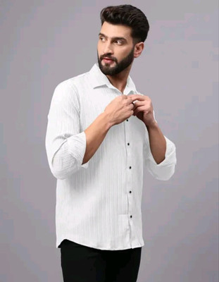 Radiance Creations Men Striped Casual White Shirt