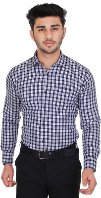 Marc Laurent Men Checkered Formal Blue Shirt