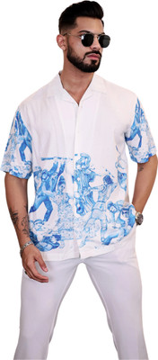 Eszett Men Printed Casual White Shirt