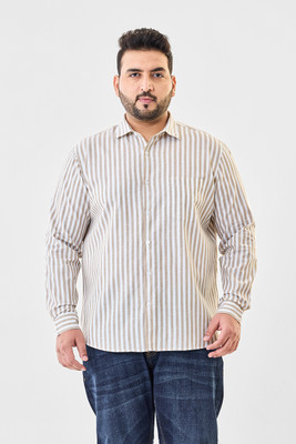 Snitch Men Striped Casual Beige, White Shirt